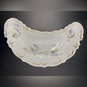 Elegant White Porcelain Serving Dish with Lavender Floral Motif